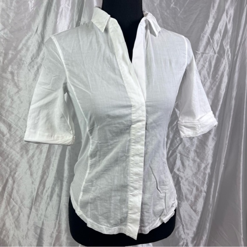 James Perse White Button Down Rib Knit Side Short Sleeve Top Size 0 - Picture 1 of 15